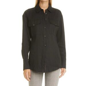 Frame Arie Cutaway Button-Up Shirt Top Black